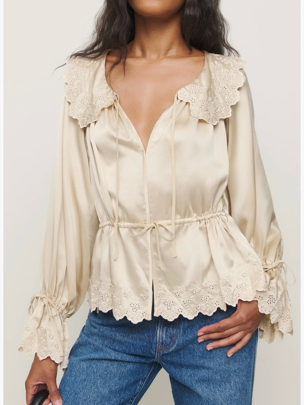 Reformation x Kacey Musgraves Lillie Eyelet Embroidered Silk Top - Picture 3 of 5
